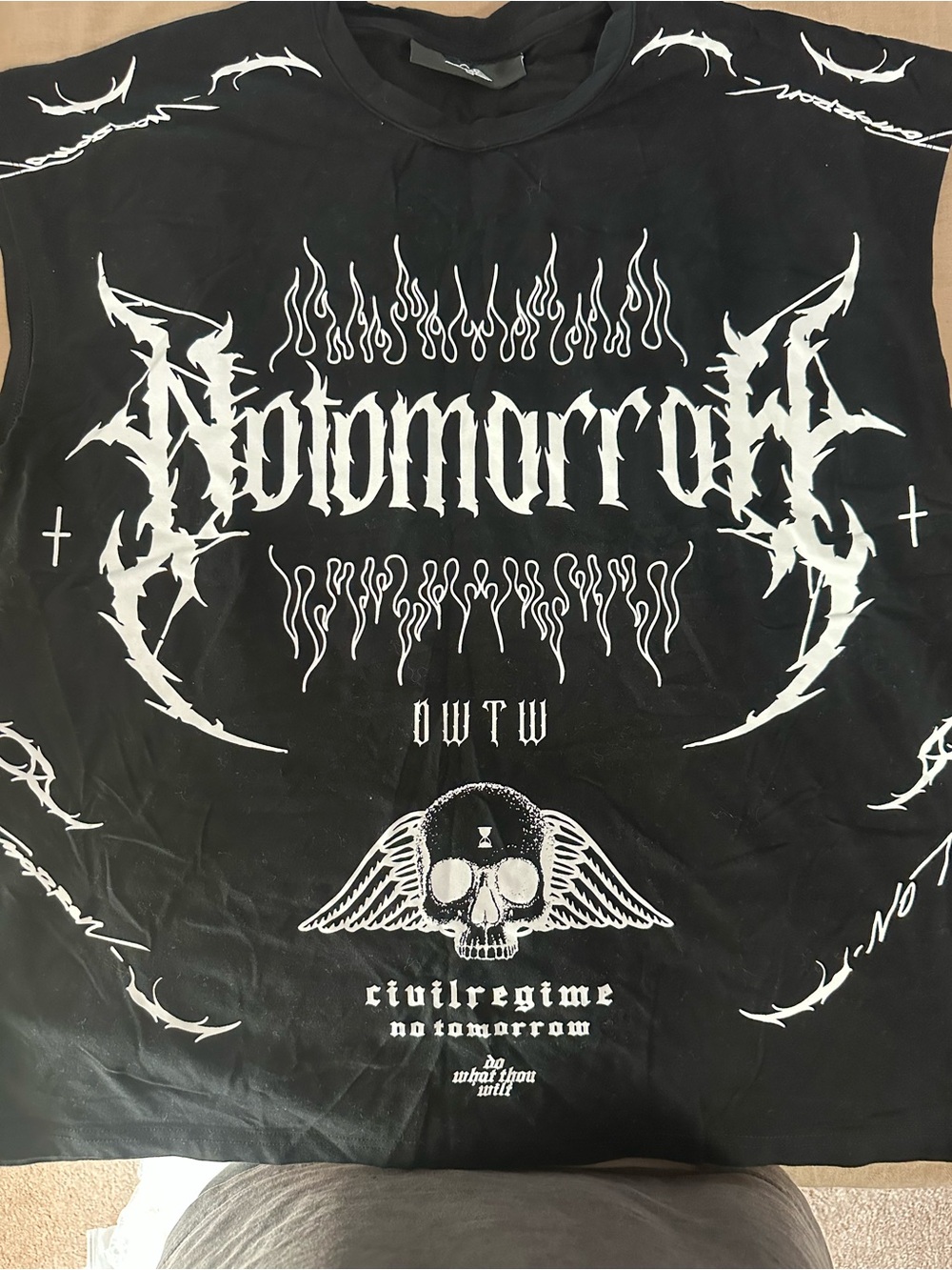 Civil Regime No Tomorrow Graphic Tee — Black & White Skull Design